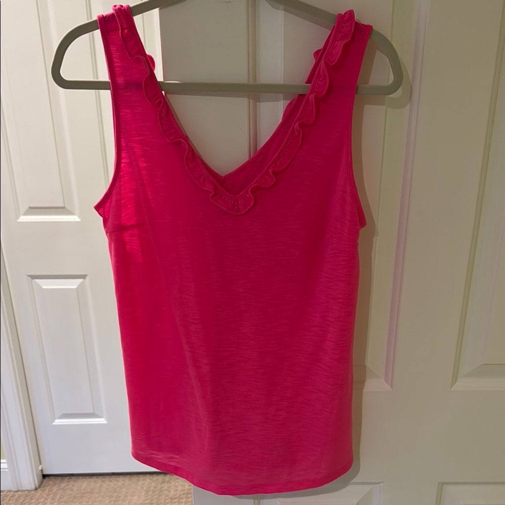 Bright Pink Ruffle V-Neck Tank Top